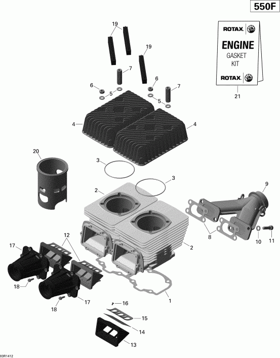snowmobile  TUNDRA LT 550F XP, 2014 - Cylinder, Exhaust Manifold And Reed Valve