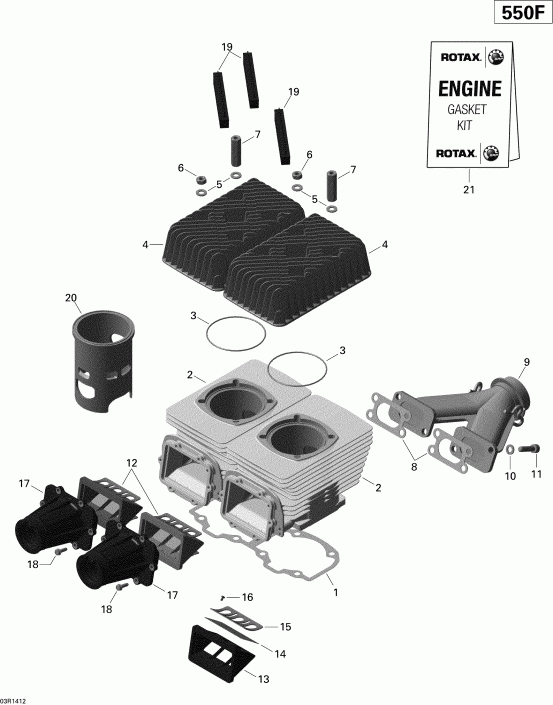    TUNDRA SPORT 550F XP, 2014 - Cylinder, Exhaust Manifold And Reed Valve