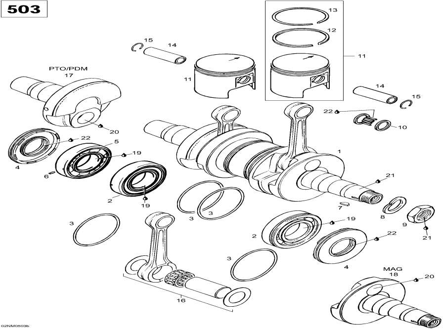 Snowmobile lynx  - Crankshaft And Pistons, 503 / �������� � ������, 503