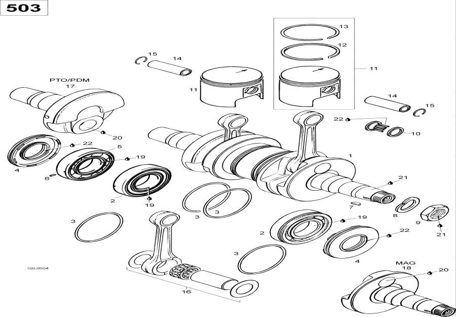 Snowmobiles lynx  - �������� � ������ / Crankshaft And Pistons