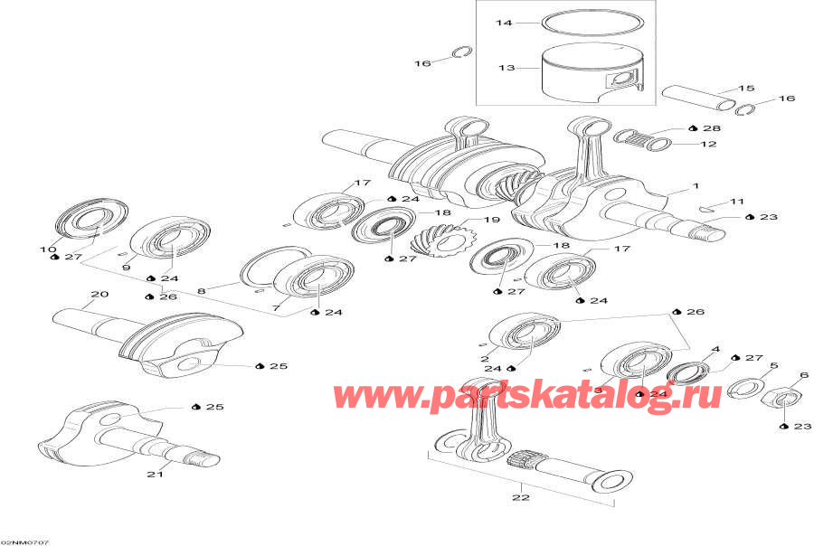 Snowmobile lynx  - Crankshaft And Pistons