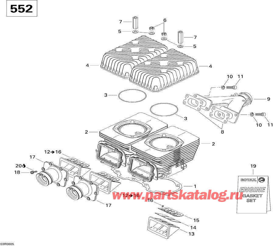    - ,      V2 - Cylinder, Exhaust Manifold And Reed Valve V2