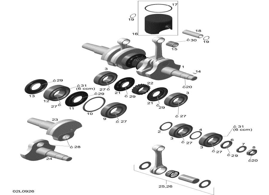 Snowmobile Lynx  - Crankshaft And Pistons / �������� � ������