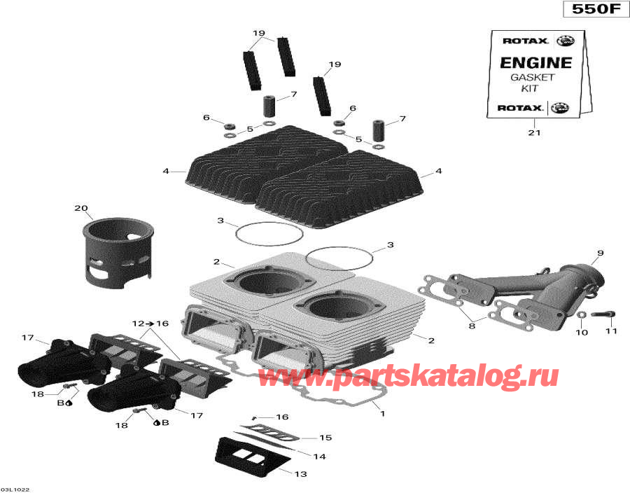 Snowmobiles Lynx  - Cylinder, Exhaust Manifold And Reed Valve / ,     