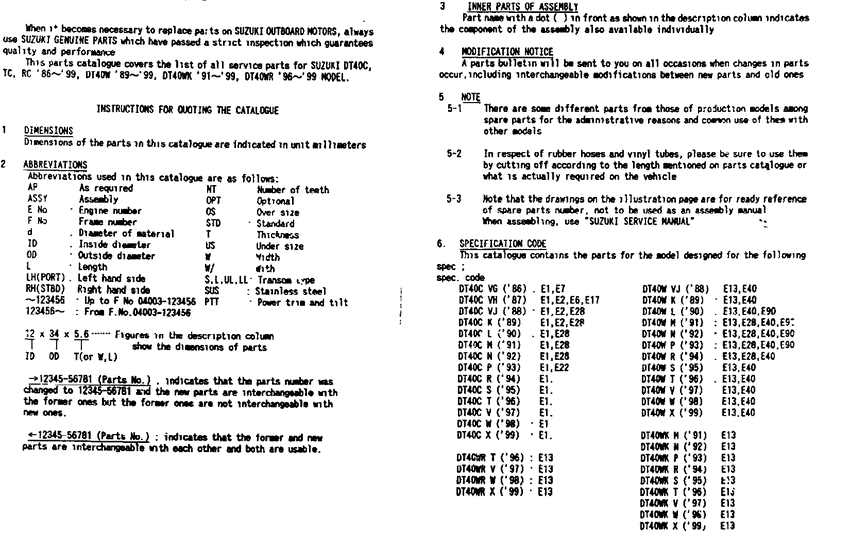 ������������ ��������, �� �������� �����, Suzuki DT40CS/L/L2 ������ 1995 ����, Catalog preface
