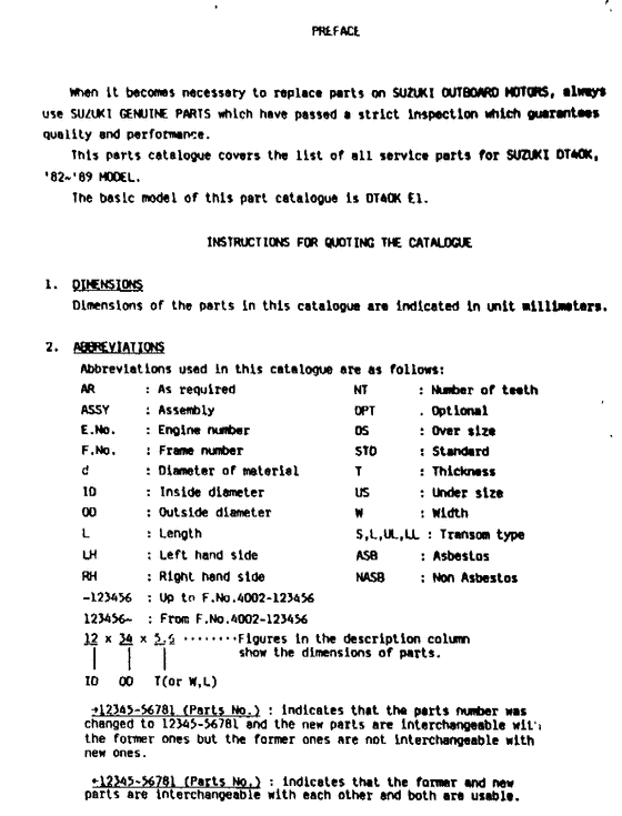 ��������, �� �������� �����, Suzuki DT40�(R)S/L/LL/L2/UL; ������ 1983 ����, Catalog preface