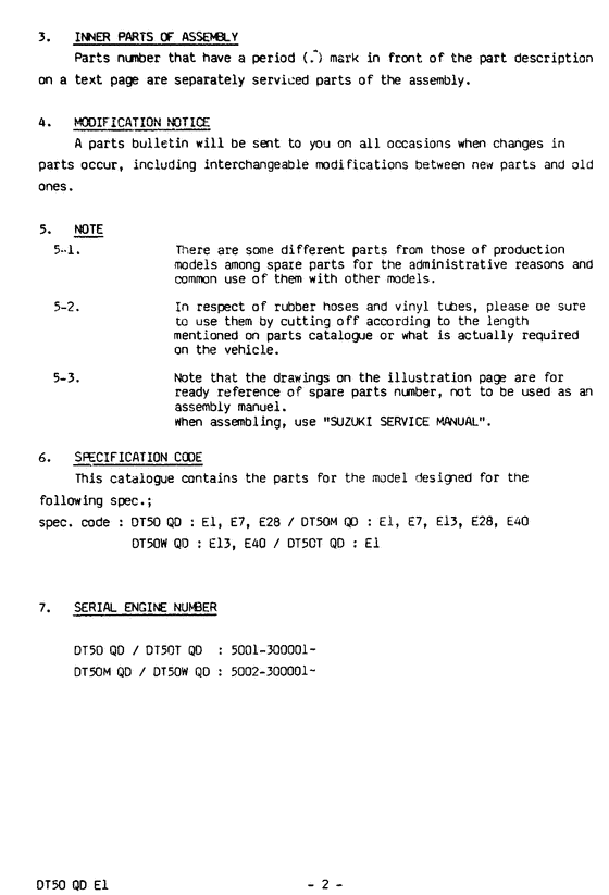 ������ ������������ ��������, , SUZUKI DT50S/L/LL/UL ������ 1983 ����, Catalog preface - �������