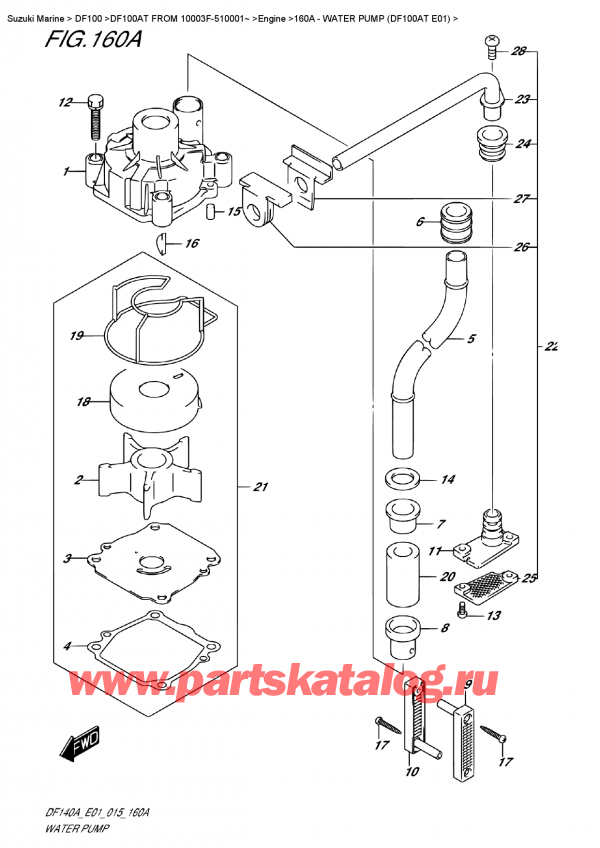������ ��������, �� ��������� �������� �����, SUZUKI DF100A TL FROM 10003F-510001~ (E01) ������ 2015 ����, Water  Pump  (Df100At E01) - ������� ����� (Df100At E01)