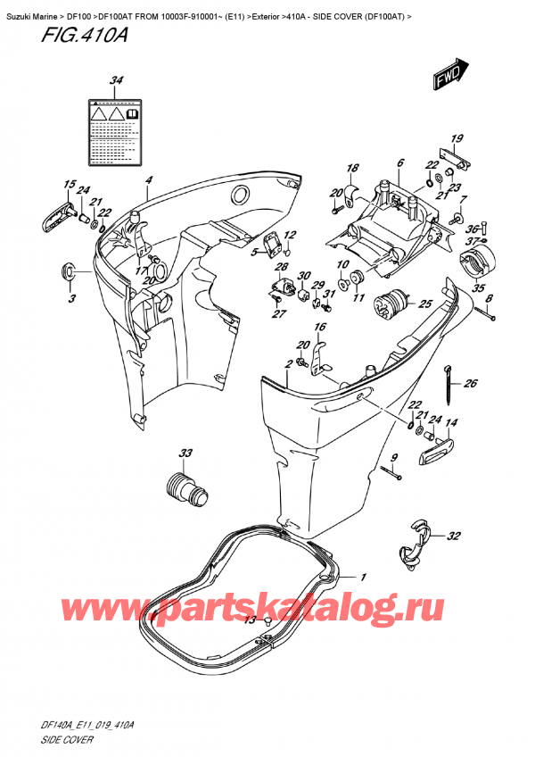 ,   , Suzuki DF100A TL FROM 10003F-910001~ (E11)  2019 ,   (Df100At) / Side  Cover (Df100At)