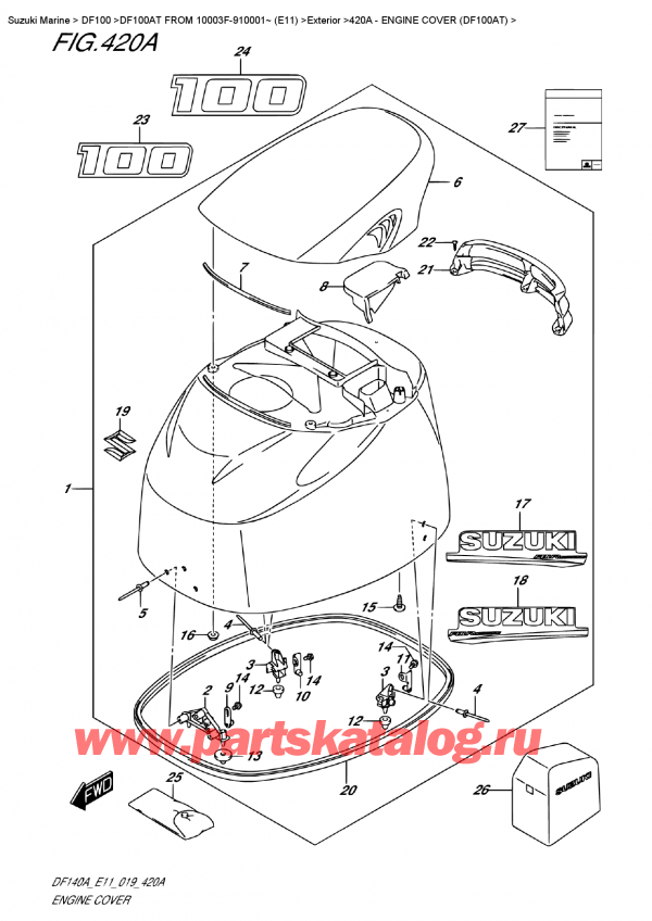 ��������, �� �������� �����, Suzuki DF100A TL FROM 10003F-910001~ (E11) ������ 2019 ����, ������ ��������� (�����) (Df100At) - Engine  Cover  (Df100At)