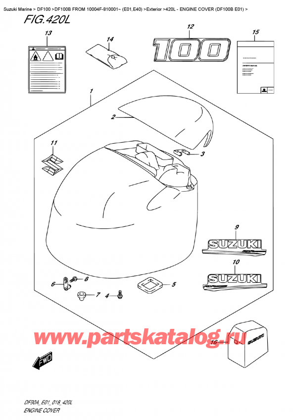����� ��������, �� �������� �����, Suzuki DF100B TL/TX FROM 10004F-810001~ (E01), Engine Cover  (Df100B  E01)