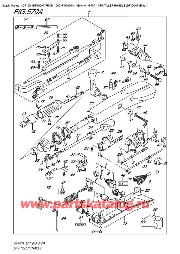 ,   , Suzuki DF100A TL FROM 10003F-510001~ (E01)  2015 , Opt:tiller  Handle  (Df100At  E01)