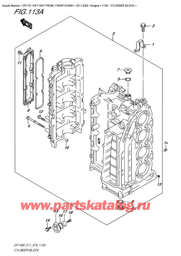  , , SUZUKI DF115A TL / TX FROM 11503F-910001~ (E11), Cylinder Block -  