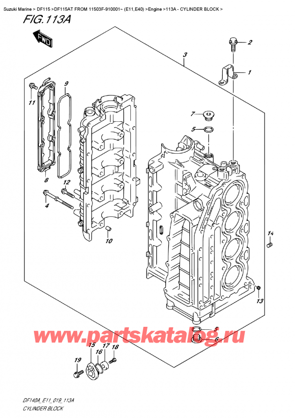 ��������� ������������ ��������, �� �������� �����, ������ DF115A TL / TX FROM 11503F-910001~ (E11) ������ 2019 ����, Cylinder Block