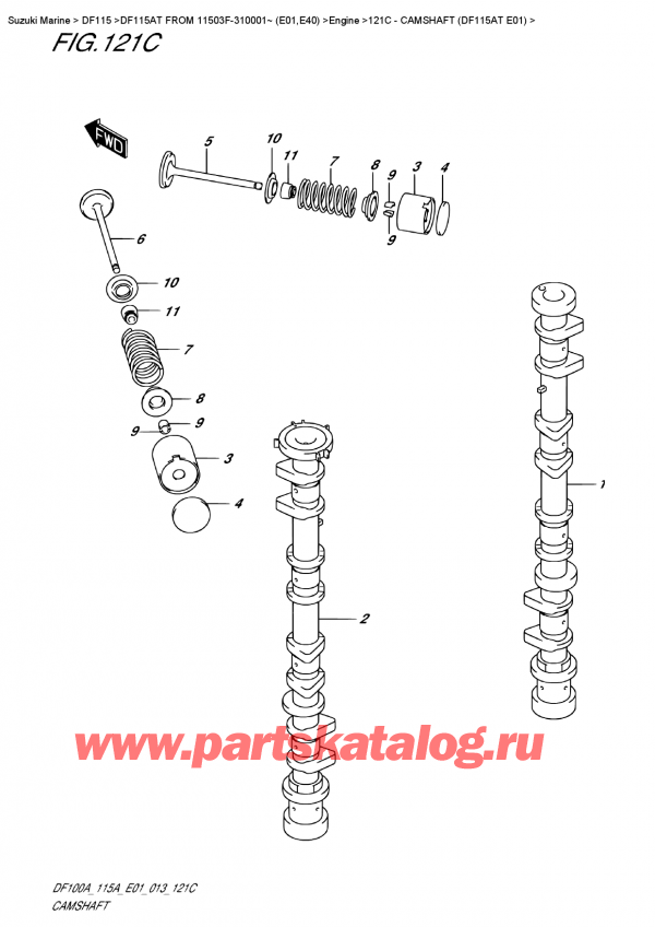 ������������ ��������, �� ��������� ���������, Suzuki DF115A TL / TX FROM 11503F-310001~ (E01), ����������������� ��� (Df115At E01) - Camshaft  (Df115At  E01)
