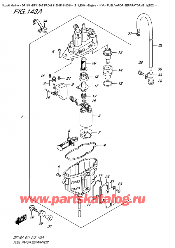 ��������, �� ��������� �����, Suzuki DF115A TL / TX FROM 11503F-910001~ (E11), Fuel Vapor  Separator  (E11)(E03)