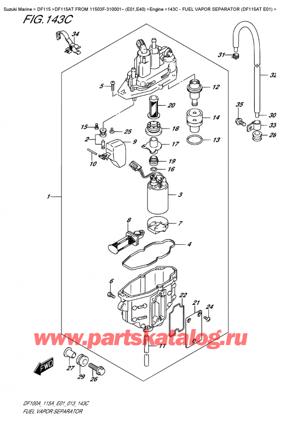 ������ ������������ ��������, �� �������� �����, ������ DF115A TL / TX FROM 11503F-310001~ (E01) ������ 2013 ����, Fuel Vapor Separator (Df115At E01)