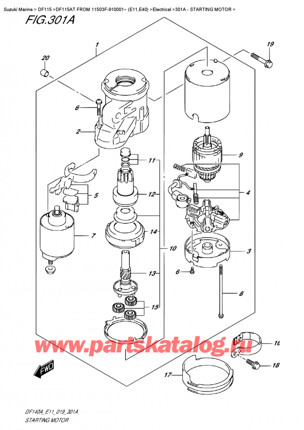  ,   ,  DF115A TL / TX FROM 11503F-910001~ (E11)  2019 , Starting  Motor -  