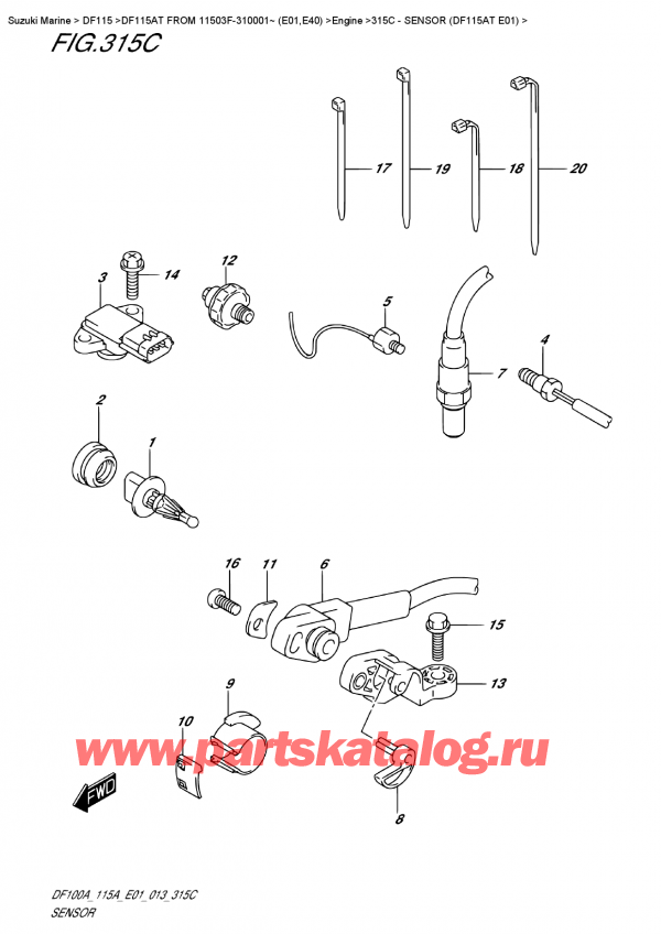 ������������ ��������, �� ��������� ���������, ������ DF115A TL / TX FROM 11503F-310001~ (E01), ������ (Df115At E01) - Sensor (Df115At  E01)