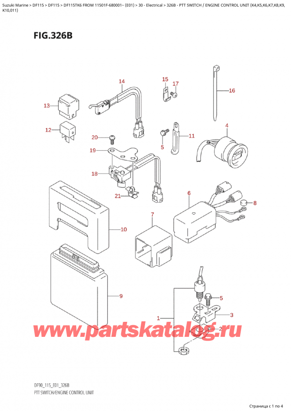 ��������� ��������, �� ��������� �����, Suzuki Suzuki DF115TK6 L / X FROM 11501F-680001~ (E01) - 2006 ������ 2006 ����, Ptt  Switch  /  Engine  Control  Unit (K4,K5,K6,K7,K8,K9,