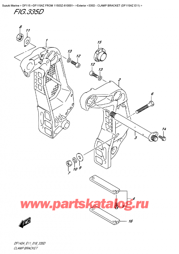 ,   , Suzuki DF115A ZL / ZX   FROM 11503Z-610001~   2016 ,   (Df115Az E11) - Clamp  Bracket (Df115Az  E11)