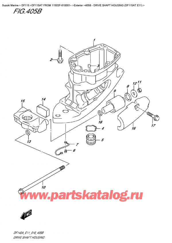 ��������� ������������ ��������, �� �������� �����, Suzuki DF115AT L/X FROM 11503F-610001~ (E11), Drive  Shaft  Housing (Df115At  E11)