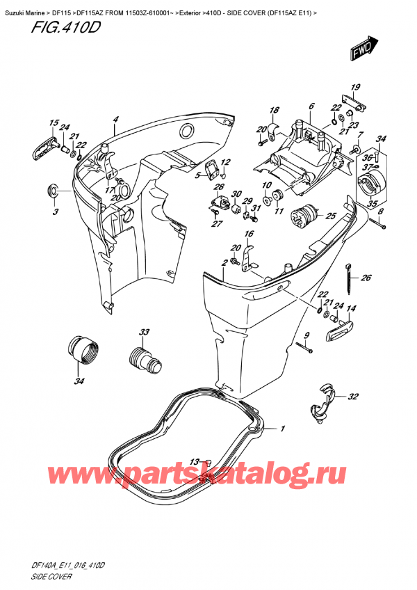  ,  , SUZUKI DF115A ZL / ZX   FROM 11503Z-610001~ , Side  Cover  (Df115Az  E11) /   (Df115Az E11)