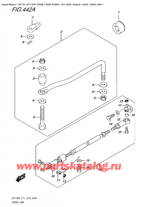 ������ �������������, �� ��������� ���������, Suzuki DF115A TL / TX FROM 11503F-910001~ (E11) ������ 2019 ����, Drag Link
