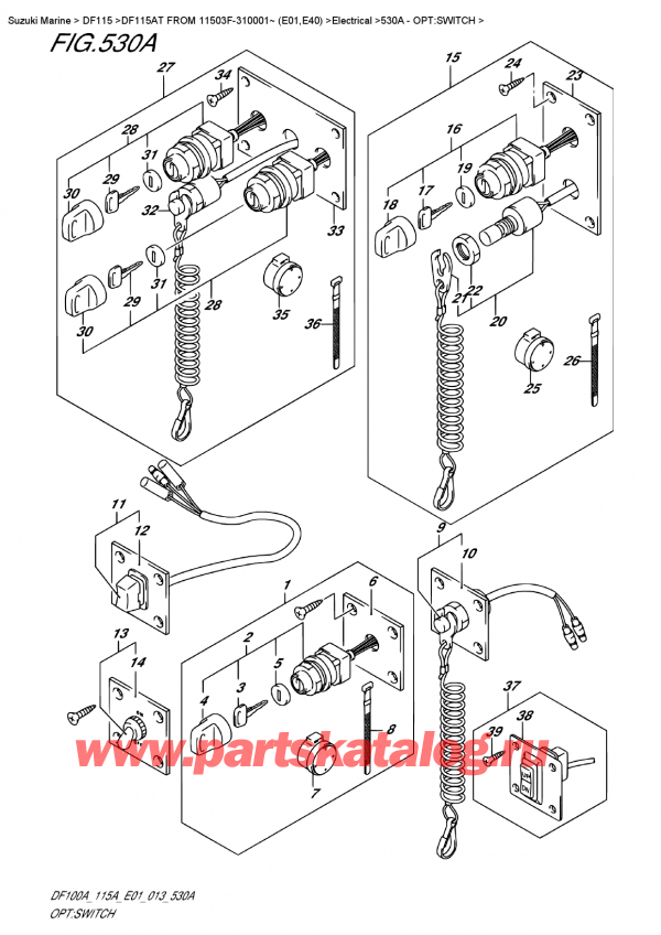 ������ ������������ ��������, �� ��������� ���������, Suzuki DF115A TL / TX FROM 11503F-310001~ (E01) ������ 2013 ����, �����: ������������� - Opt:switch