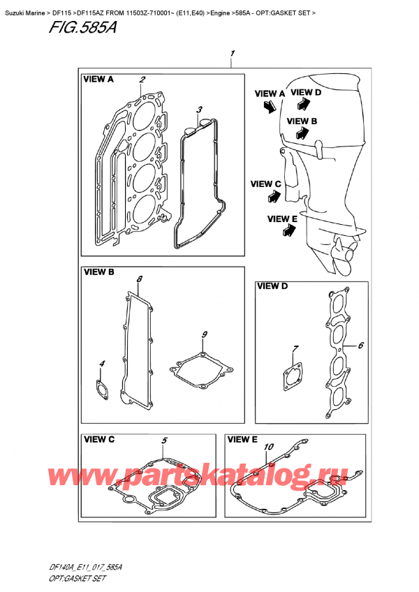 ��������� ��������, �� ��������� ���������, Suzuki DF115A ZL / ZX FROM 11503Z-710001~ (E11), �����: �������� ��������� / Opt:gasket  Set