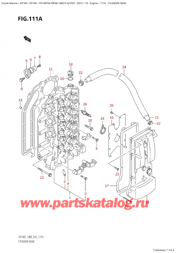  ,   , Suzuki Suzuki DF140TK4 X/XX FROM 14001F-421001~ (E01)  2004 ,    / Cylinder Head