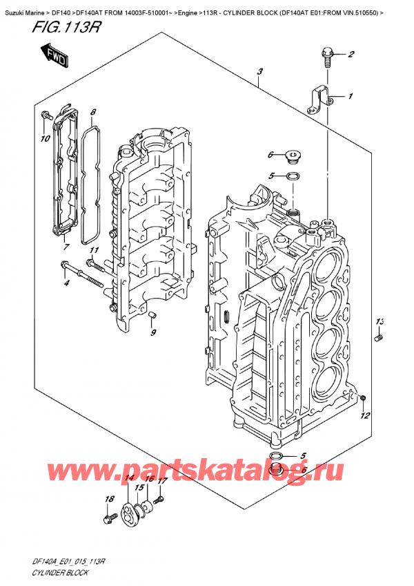 ��������, �� ��������� ���������, Suzuki Suzuki DF140A TL / TX FROM 14003F-510001~ , Cylinder  Block (Df140At  E01:from  Vin.510550) / ���� �������� (Df140At E01: from Vin.510550)