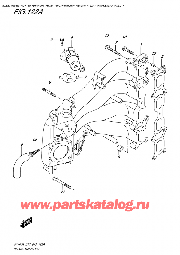  ,   , Suzuki Suzuki DF140A TL / TX FROM 14003F-510001~   2015 , Intake  Manifold -  