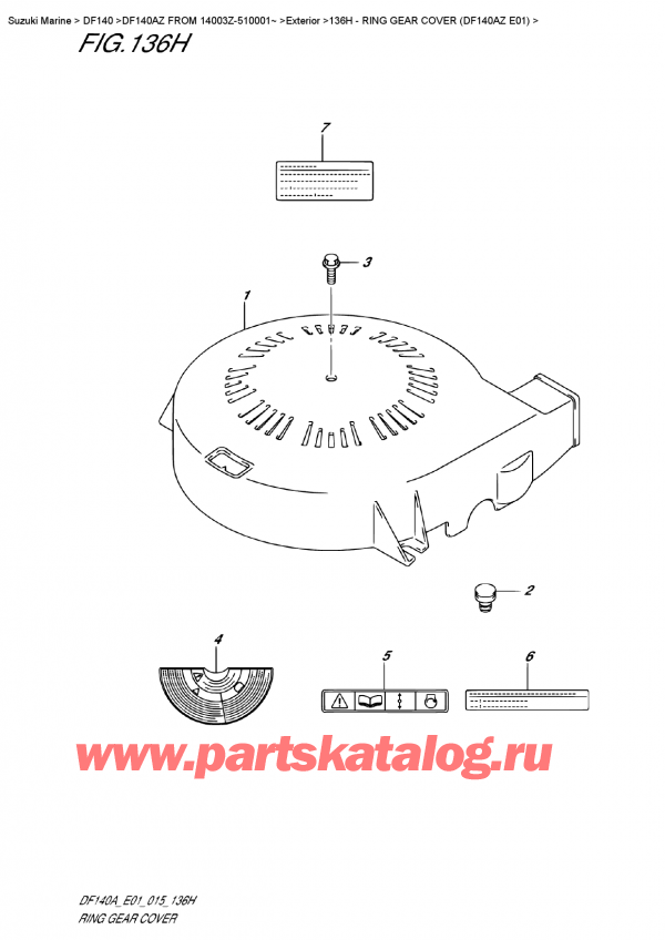 ��������� ��������, �� ��������� �������� �����, SUZUKI DF140A ZL / ZX FROM 14003Z-510001~ , Ring  Gear  Cover (Df140Az  E01)