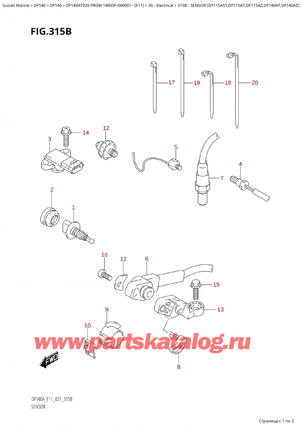  ,  , Suzuki Suzuki DF140AT L / XX FROM 14003F-040001~  (E01 020)   2020 , Sensor  (Df115Ast,Df115At,Df115Az,Df140At,Df140Az)