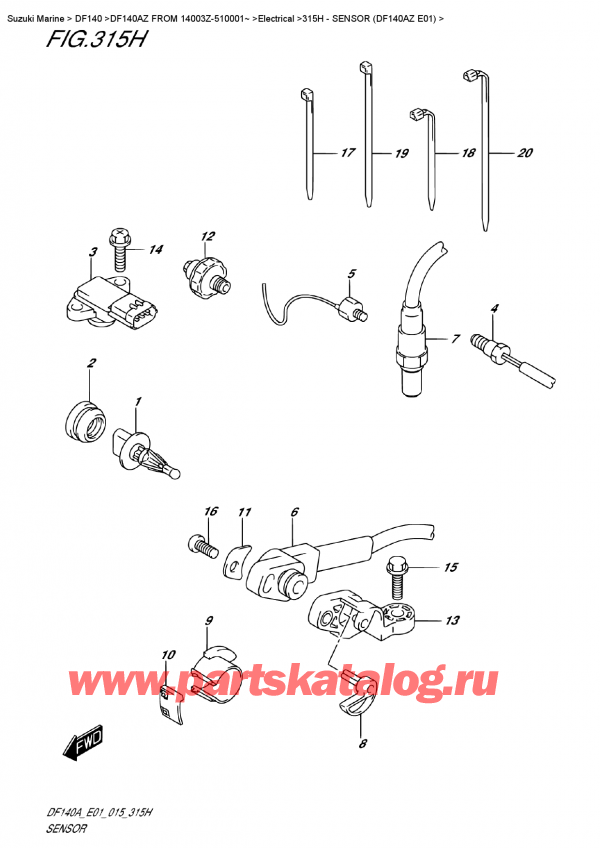 ������ �������������, �� ��������� ���������, Suzuki DF140A ZL / ZX FROM 14003Z-510001~  ������ 2015 ����, Sensor  (Df140Az E01) - ������ (Df140Az E01)
