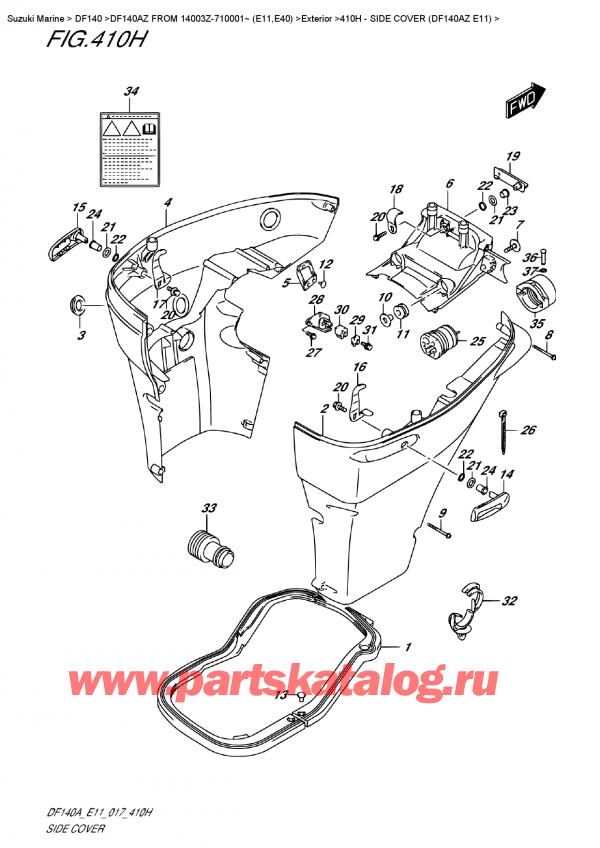  ,   , SUZUKI DF140A ZL / ZX FROM 14003Z-710001~ (E11)  2017 , Side Cover  (Df140Az  E11)