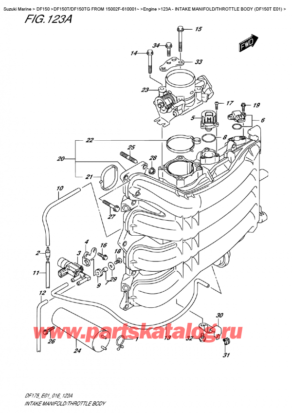 ������������ ��������, �� ��������� ���������, ������ DF150T L/X FROM 15002F-610001~ (E01) ������ 2016 ����, Intake Manifold/throttle  Body  (Df150T  E01)