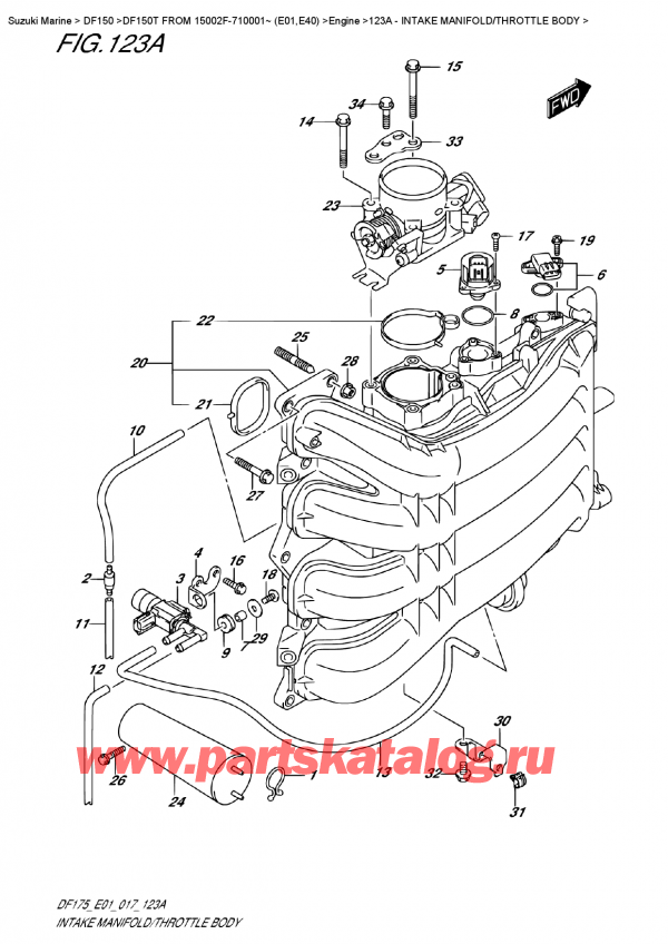 ��������� ��������, �� ��������� �������� �����, Suzuki DF150T L/X FROM 15002F-710001~ (E01)  ������ 2017 ����, �������� ��������� / �������� ���� - Intake Manifold/throttle  Body