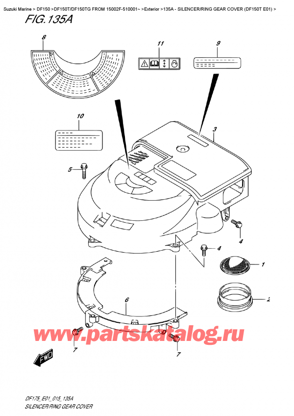  , ,  DF150T L / X FROM 15002F-510001~ (E01)  2015 ,  /    (Df150T E01) / Silencer/ring  Gear  Cover  (Df150T  E01)