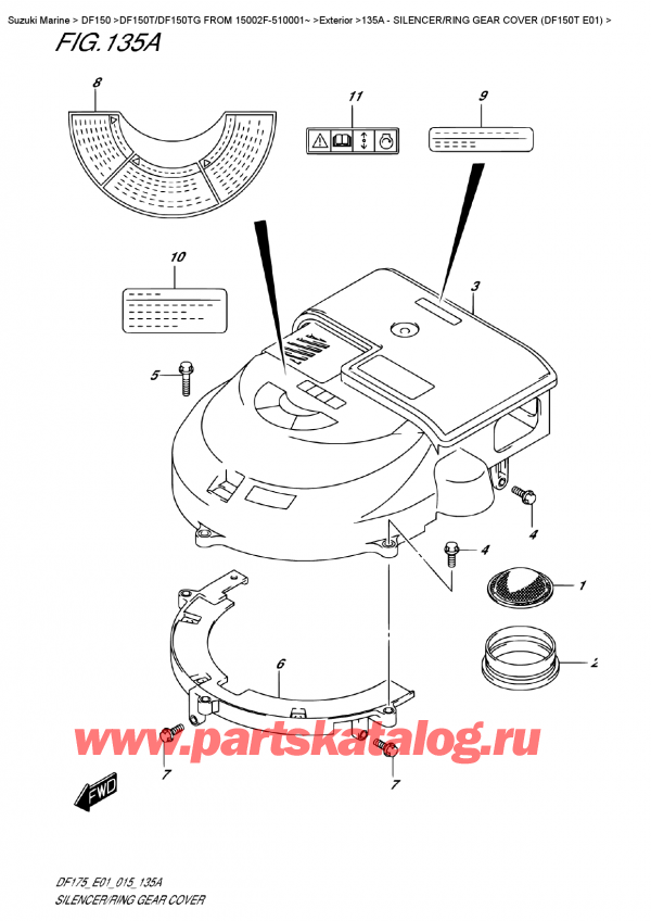  ,   ,  DF150T L / X FROM 15002F-510001~ (E01)  2015 , Silencer/ring  Gear  Cover  (Df150T  E01) -  /    (Df150T E01)