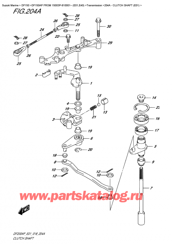 ������ ������������ ��������, �� ��������� �����, SUZUKI DF150AP L / X FROM 15003P-810001~ (E01) ������ 2018 ����, Clutch Shaft  (E01)