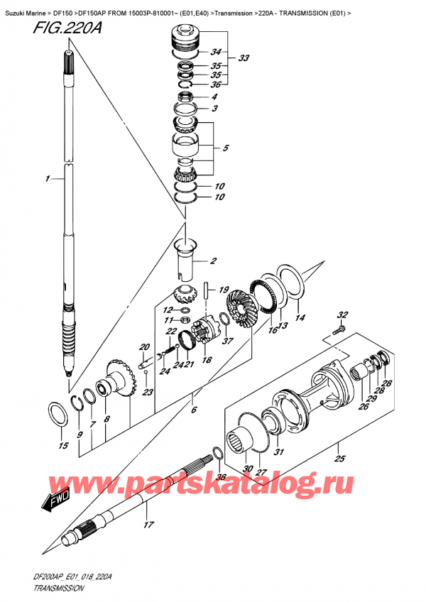 ������ ������������ ��������, �� ��������� ���������, Suzuki DF150AP L / X FROM 15003P-810001~ (E01) ������ 2018 ����, Transmission  (E01)