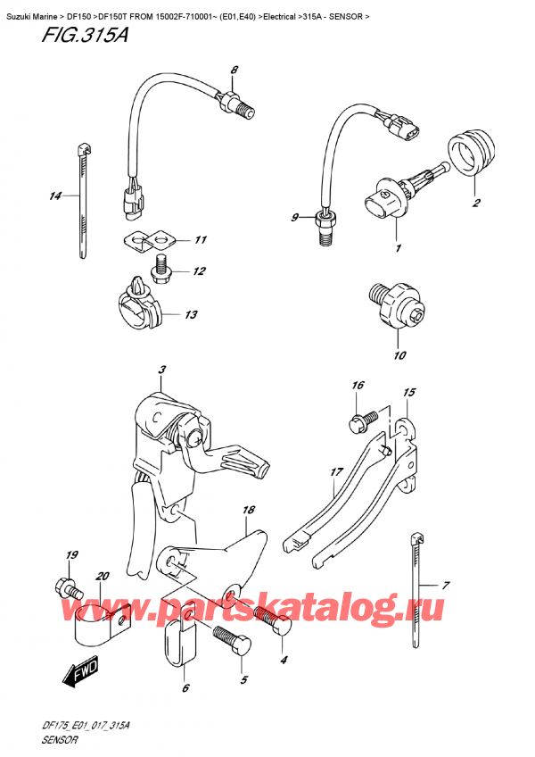 ��������� ������������ ��������, �� ��������� �������� �����, SUZUKI DF150T L/X FROM 15002F-710001~ (E01) , ������ - Sensor
