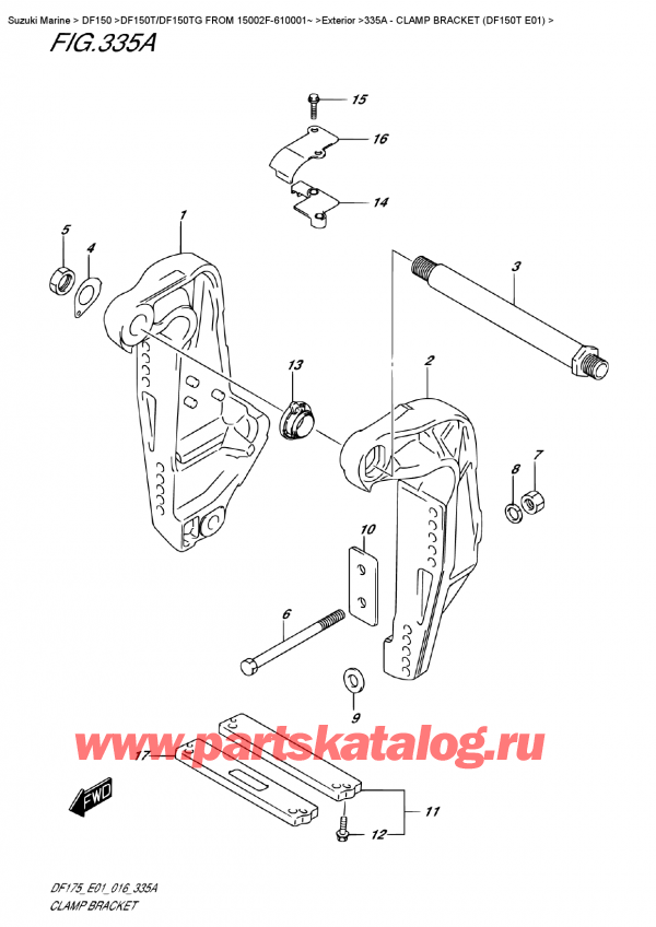 ������ ������������ ��������, �� ��������� ���������, SUZUKI DF150T L/X FROM 15002F-610001~ (E01), Clamp Bracket  (Df150T  E01)