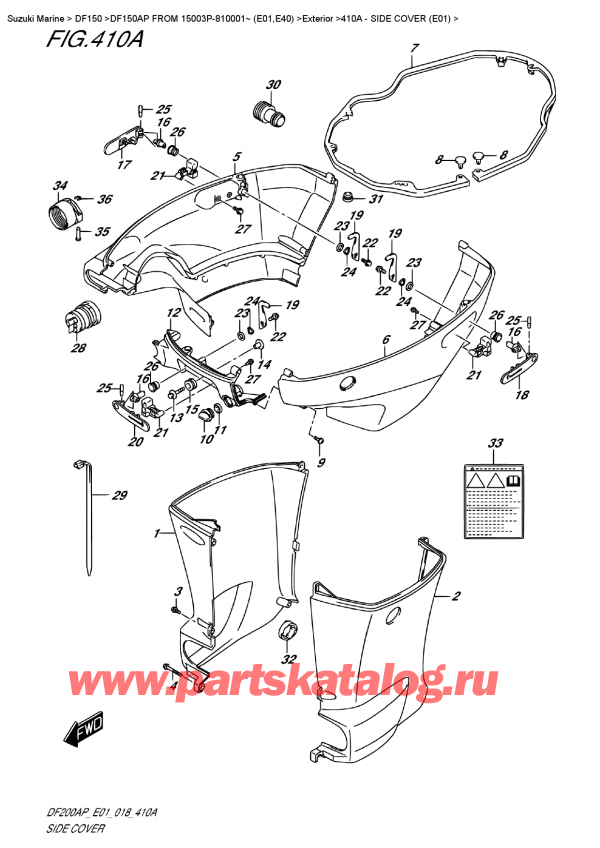  ,    , Suzuki DF150AP L / X FROM 15003P-810001~ (E01)  2018 , Side Cover (E01)