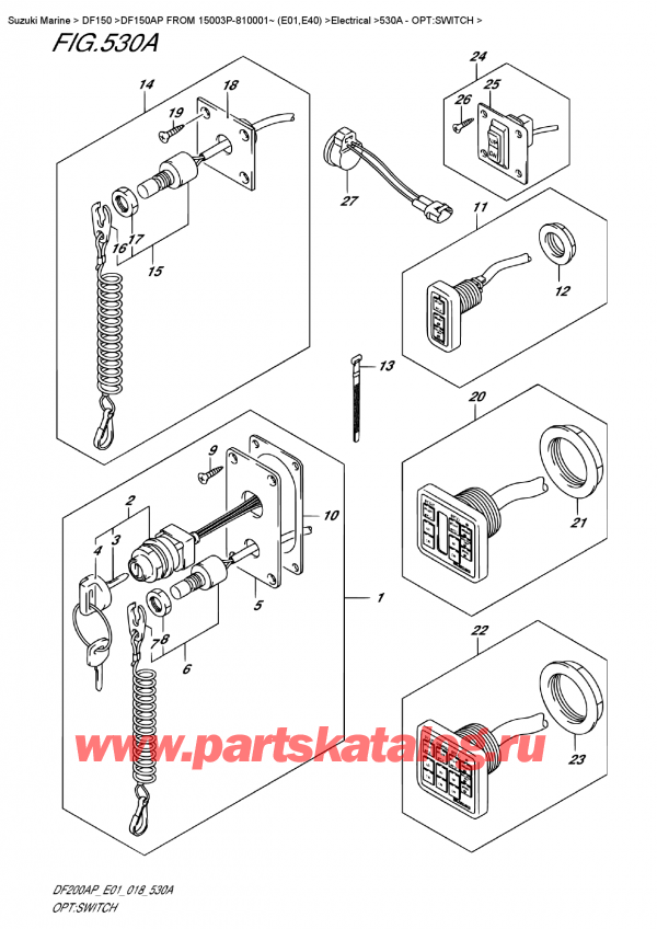 ����� ��������, �� ��������� ���������, Suzuki DF150AP L / X FROM 15003P-810001~ (E01) ������ 2018 ����, Opt:switch - �����: �������������