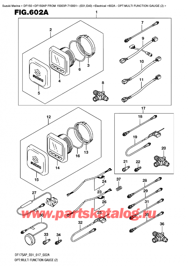 ��������, �� �������� ��������� �����, Suzuki DF150AP '/X FROM 15003P-710001~ (E01)   ������ 2017 ����, Opt:multi  Function  Gauge  (2)