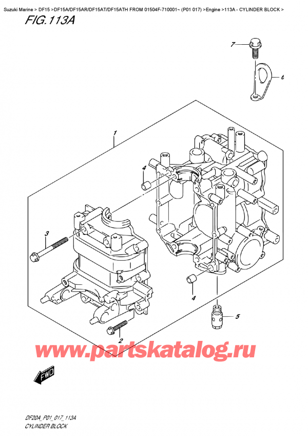 ����� ��������, �� �������� �����, Suzuki Suzuki DF15A ES / EL FROM 01504F-710001~ (P01 017)  ������ 2017 ����, ���� �������� / Cylinder  Block
