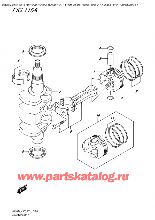 ��������� ��������, �� ��������� ���������, Suzuki Suzuki DF15A ES / EL FROM 01504F-710001~ (P01 017) , �������� - Crankshaft